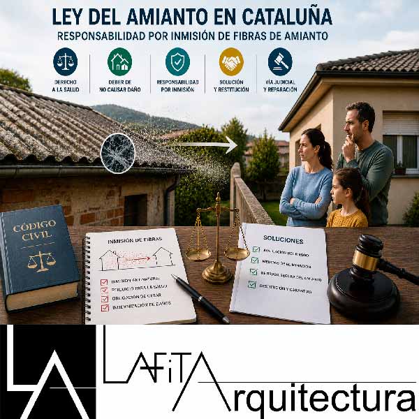 Equipo diverso de profesionales revisando un edificio con materiales con amianto y documentación de prevención y salud laboral.